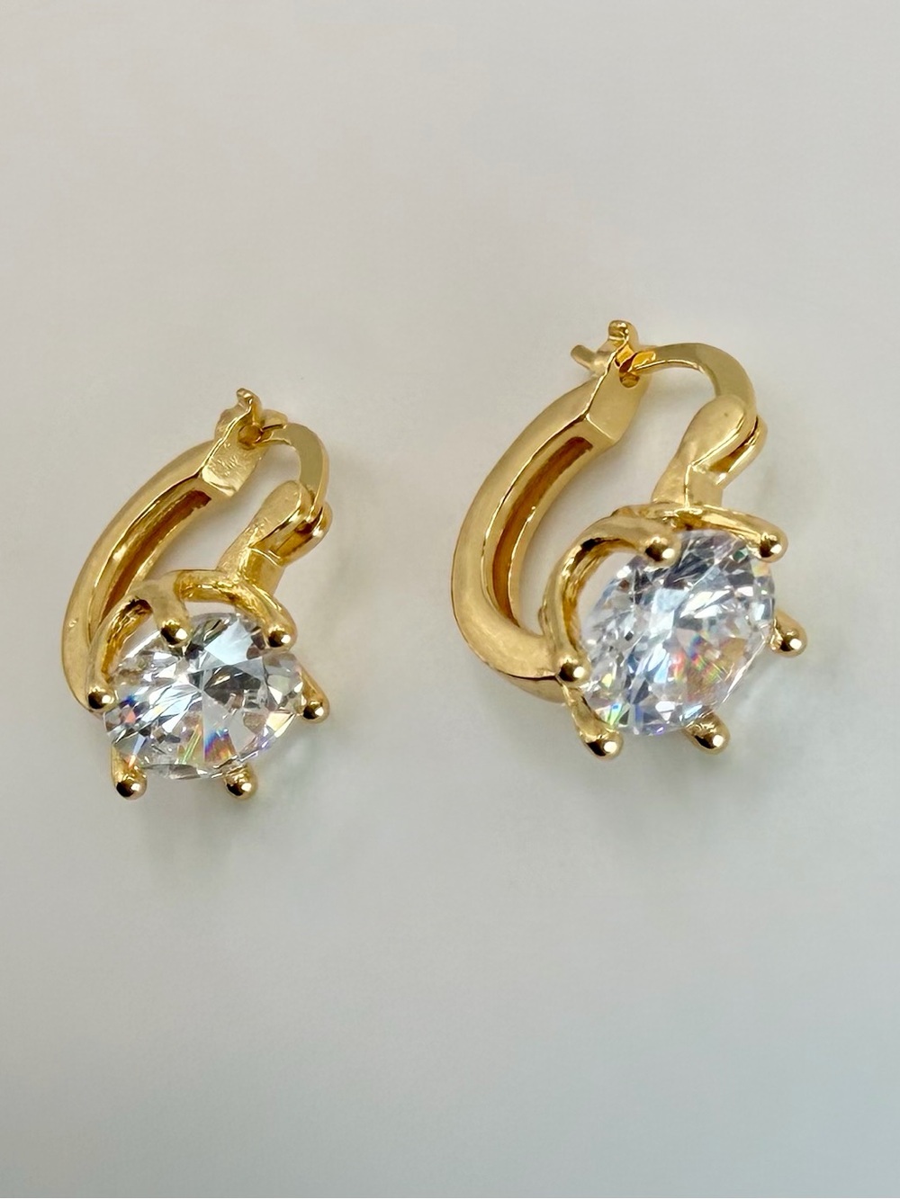 Gold Plated Clear Stone Hoop Earrings - Women Jewelry - Picture 4 of 7